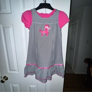 George Girls Size 8 Poodle Dress Set Black Houndstooth Pink Shirt Ruffle Hem NWT